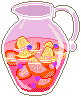 A pink jug full of fruit sangria.