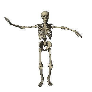 A skeleton waving their arms.